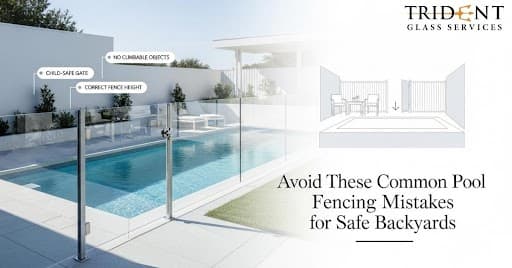 Glass pool fencing in backyard