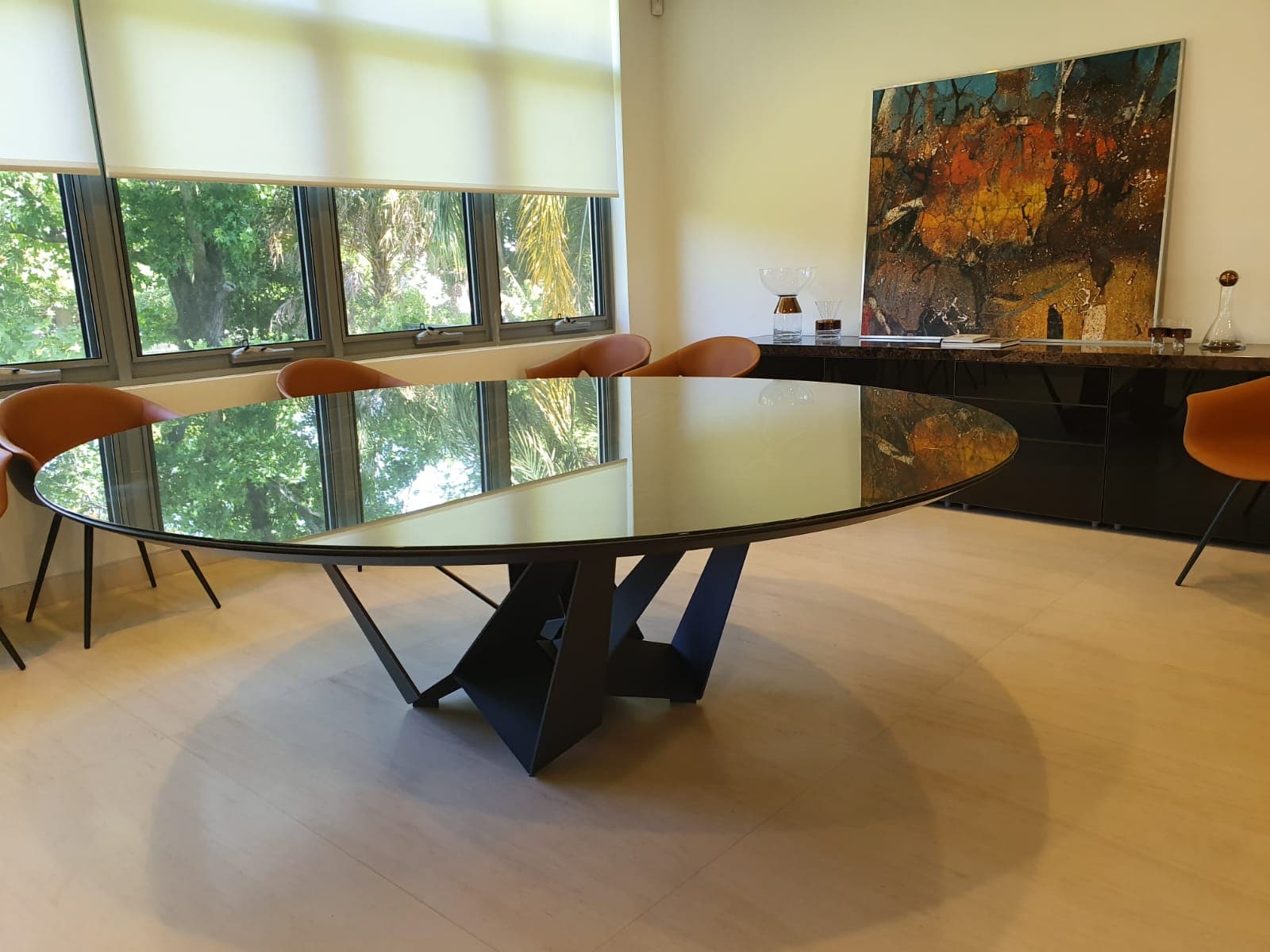 Premium custom glass tabletop for conference table with sleek modern interior design
